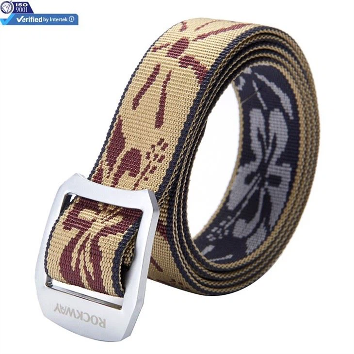 Red Flower Pattern Reversible Nylon Belt